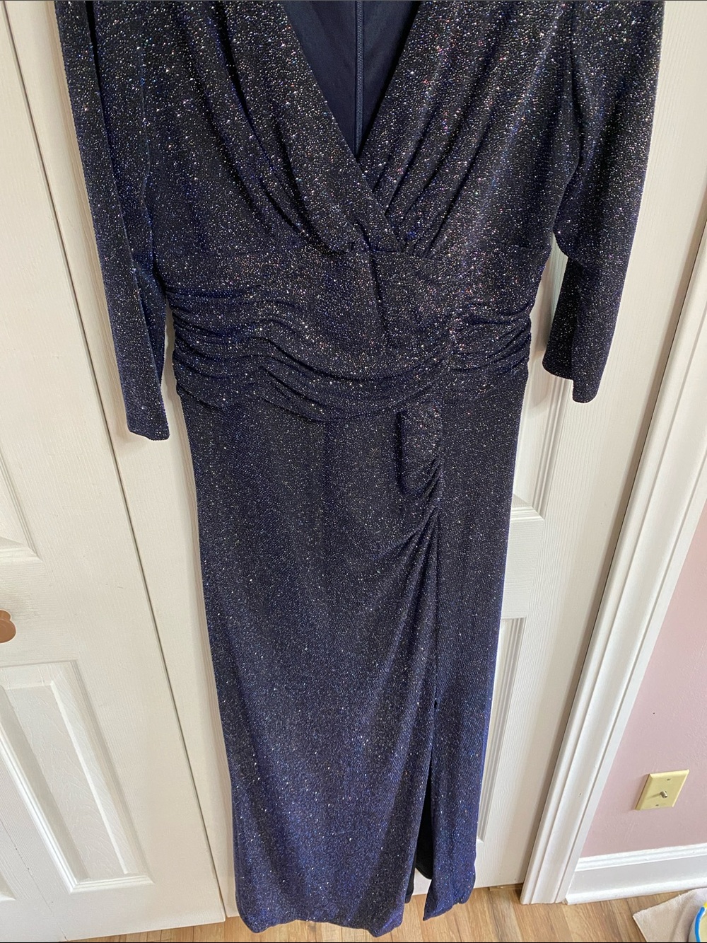 SL Fashions Navy Glitter 3/4-Sleeve Evening Gown - Picture 3 of 7